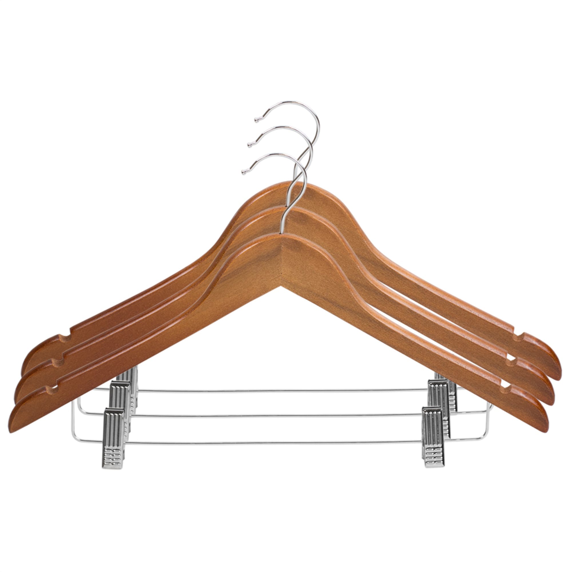 Home Basics Non-Slip Curved Ultra Smooth Wood Hanger with Metal Clips, (Pack of 3), Oak $4.00 EACH, CASE PACK OF 24