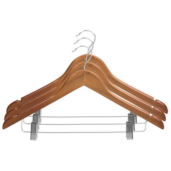 Home Basics Non-Slip Curved Ultra Smooth Wood Hanger with Metal Clips,  (Pack of 3), Cherry