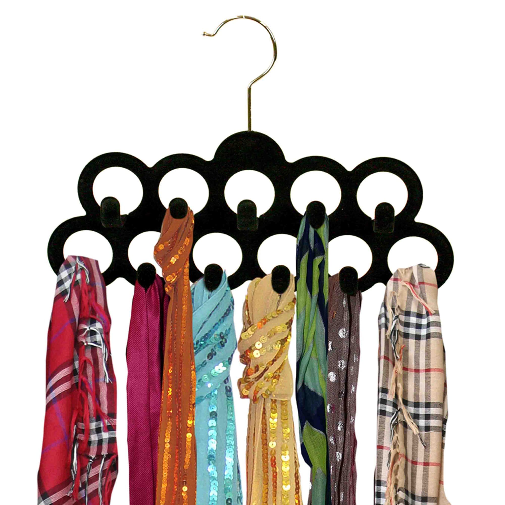 Black Velvet Scarf Hanger with Chrome Hook, 11-Hook Organizer for Scarves, Belts, Jewelry and Accessories $3.00 EACH, CASE PACK OF 24