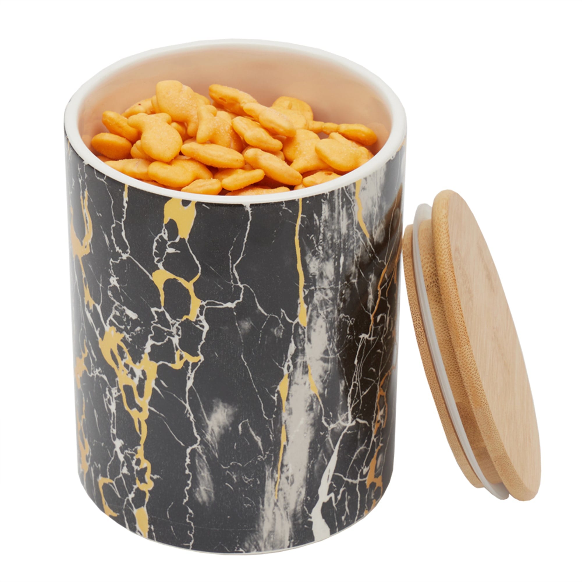 Home Basics Marble Like Medium Ceramic Canister with Bamboo Top, Black
 $6.00 EACH, CASE PACK OF 12