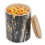 Load image into Gallery viewer, Home Basics Marble Like Medium Ceramic Canister with Bamboo Top, Black
 $6.00 EACH, CASE PACK OF 12
