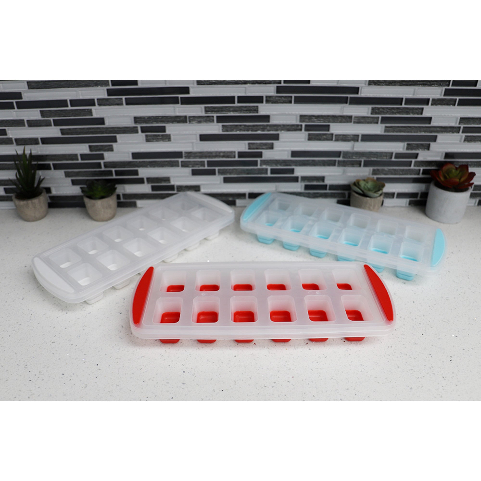 Home Basics Pop-Out 12 Compartment Rectangle Plastic Ice Cube Tray - Assorted Colors