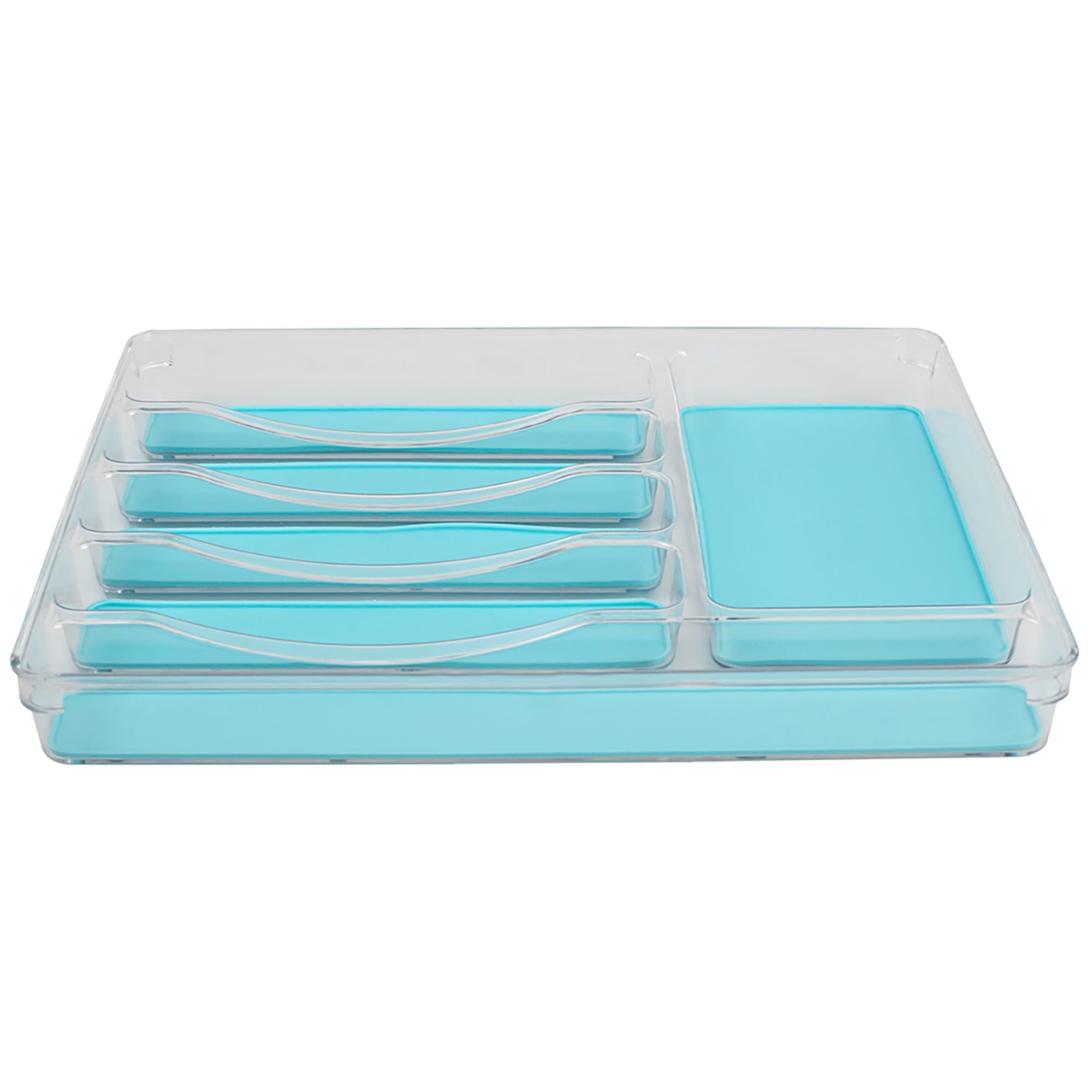 Home Basics 12" x 15" Plastic Cutlery Tray with Rubber-Lined Compartments, Turquoise $10.00 EACH, CASE PACK OF 12