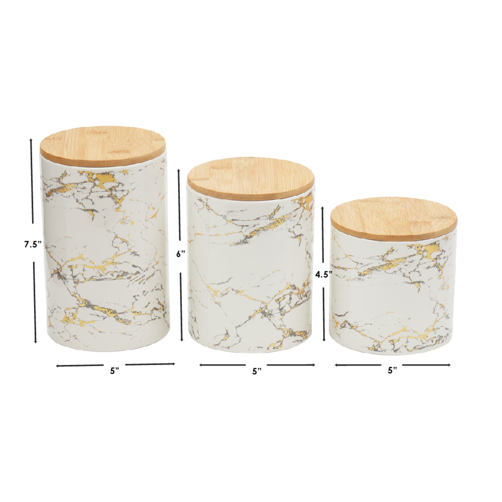 Home Basics 3 Piece Marble Print Ceramic Canister Set With Bamboo Tops, White $20.00 EACH, CASE PACK OF 3