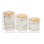 Load image into Gallery viewer, Home Basics 3 Piece Marble Print Ceramic Canister Set With Bamboo Tops, White $20.00 EACH, CASE PACK OF 3
