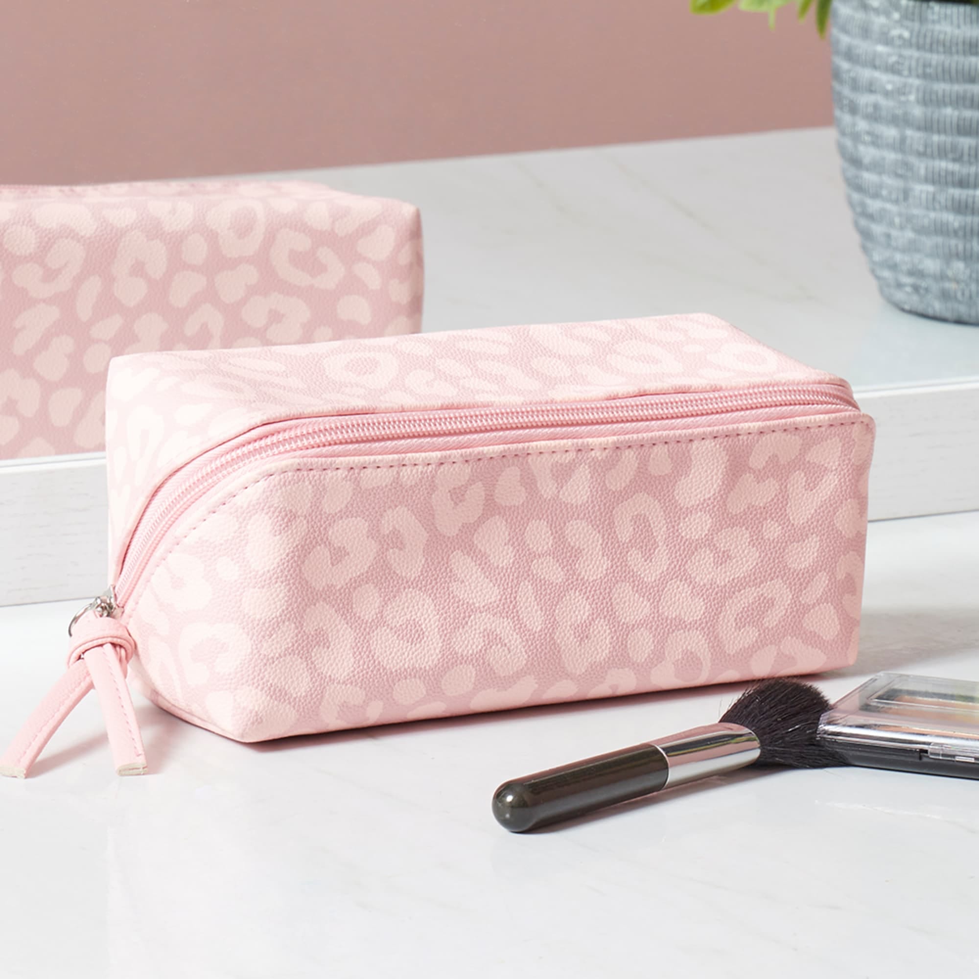 Home Basics Leopard Zippered Cosmetic Accessory Case, Pink $5.00 EACH, CASE PACK OF 12