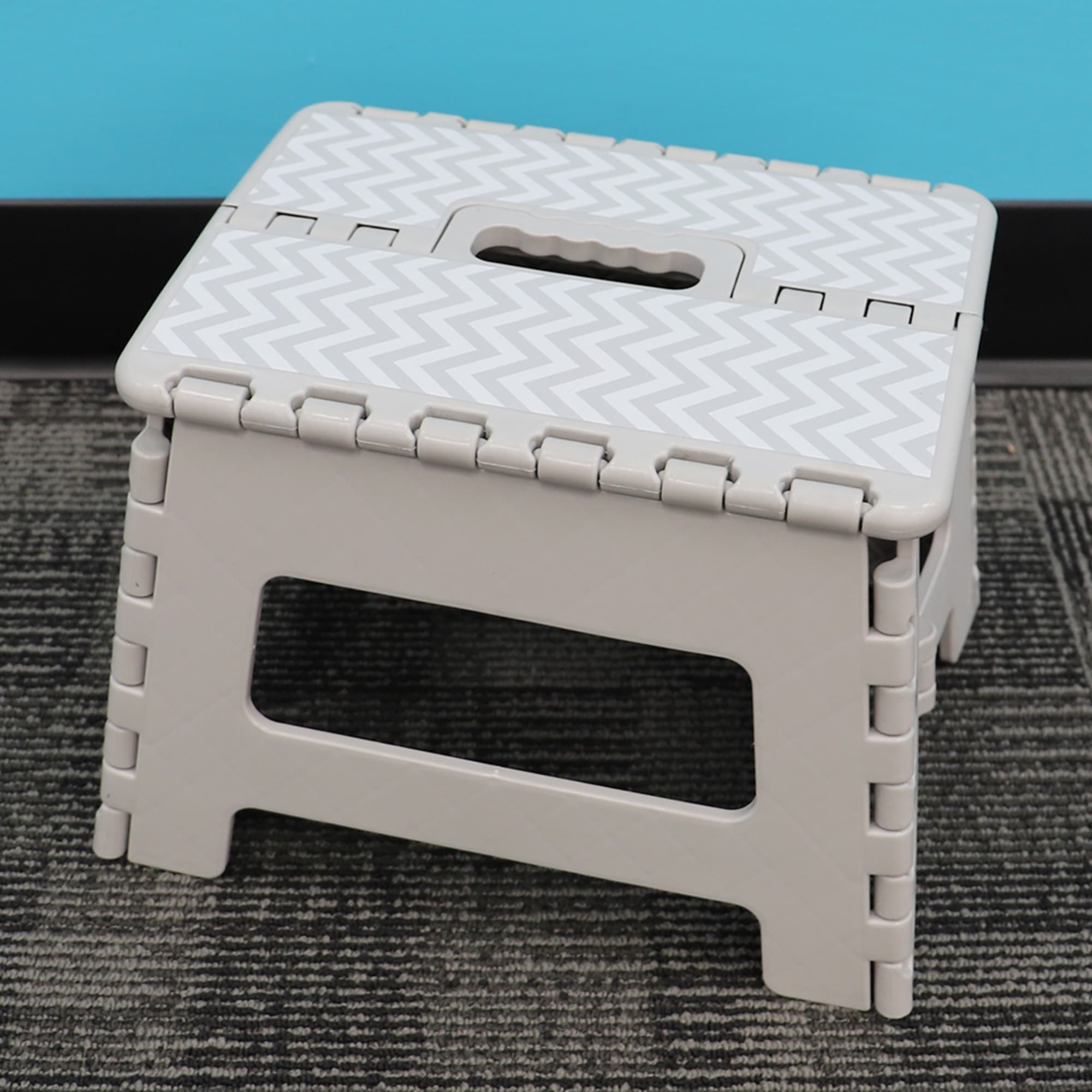Home Basics Chevron Foldable Plastic Step Stool with Convenient Carrying Handle, Grey $10.00 EACH, CASE PACK OF 12