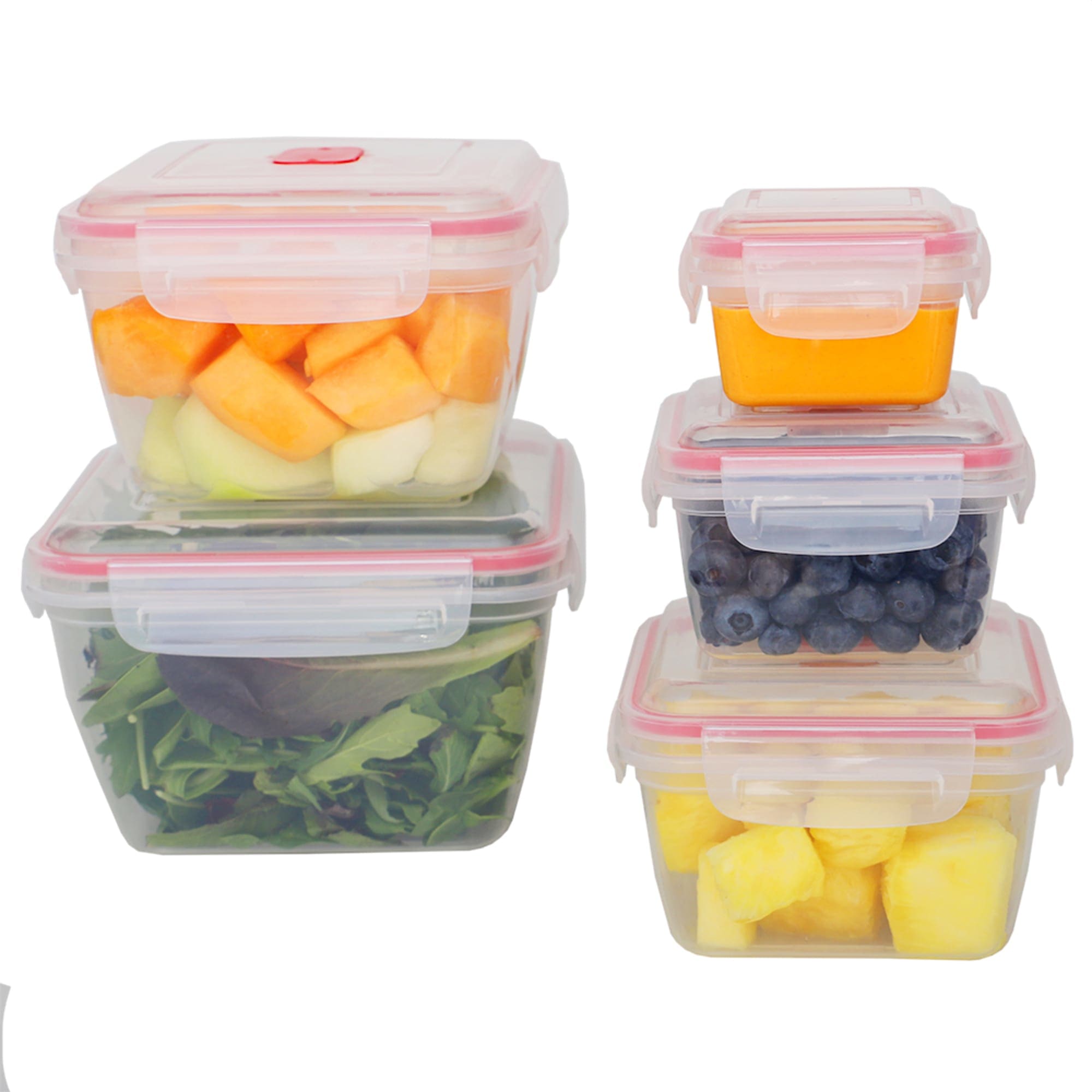 Home Basics 10 Piece Locking Square Plastic Food Storage Containers with Ventilated Snap-On Lids, Red $8.00 EACH, CASE PACK OF 12