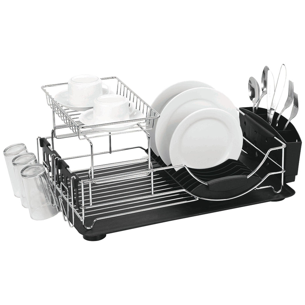 Michael Graves Design Deluxe Extra Large Capacity Stainless Steel Dish Rack  with Wine Glass Holder, Black, KITCHEN ORGANIZATION