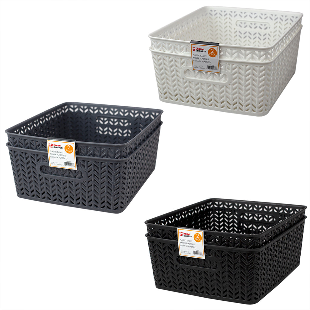 Home Basics Chevron 14" x 12" x 5.25" Multi-Purpose Stackable Plastic Storage Basket, (Pack of 2) - Assorted Colors