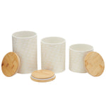 Load image into Gallery viewer, Home Basics Scallop 3 Piece Ceramic Canister Set With Bamboo Tops, White
 $20.00 EACH, CASE PACK OF 3

