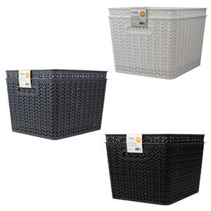 Home Basics Chevron 14" x 11.75" x 8.75" Multi-Purpose Stackable Plastic Storage Basket, (Pack of 2) - Assorted Colors