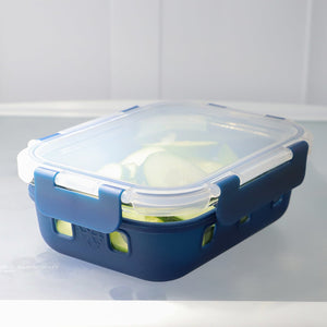 Michael Graves Design Rectangle Medium 21 Ounce High Borosilicate Glass Food Storage Container with Plastic Lid, Indigo $6.00 EACH, CASE PACK OF 12