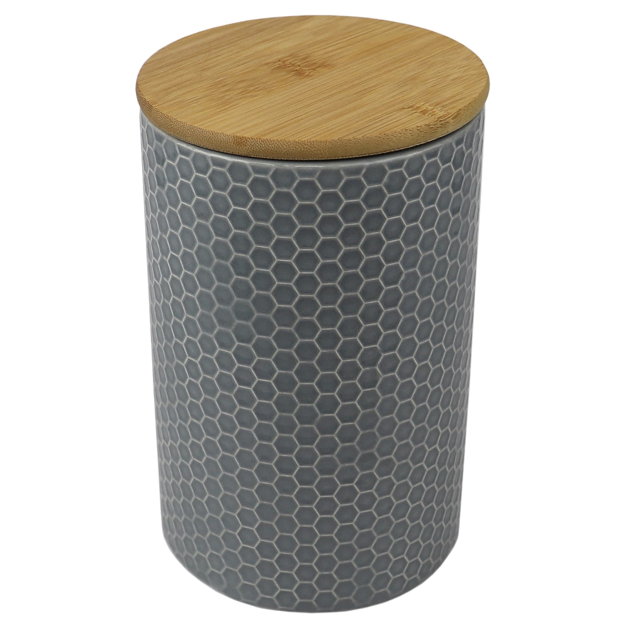 Home Basics Honeycomb Large Ceramic Canister, Grey $7.00 EACH, CASE PACK OF 12