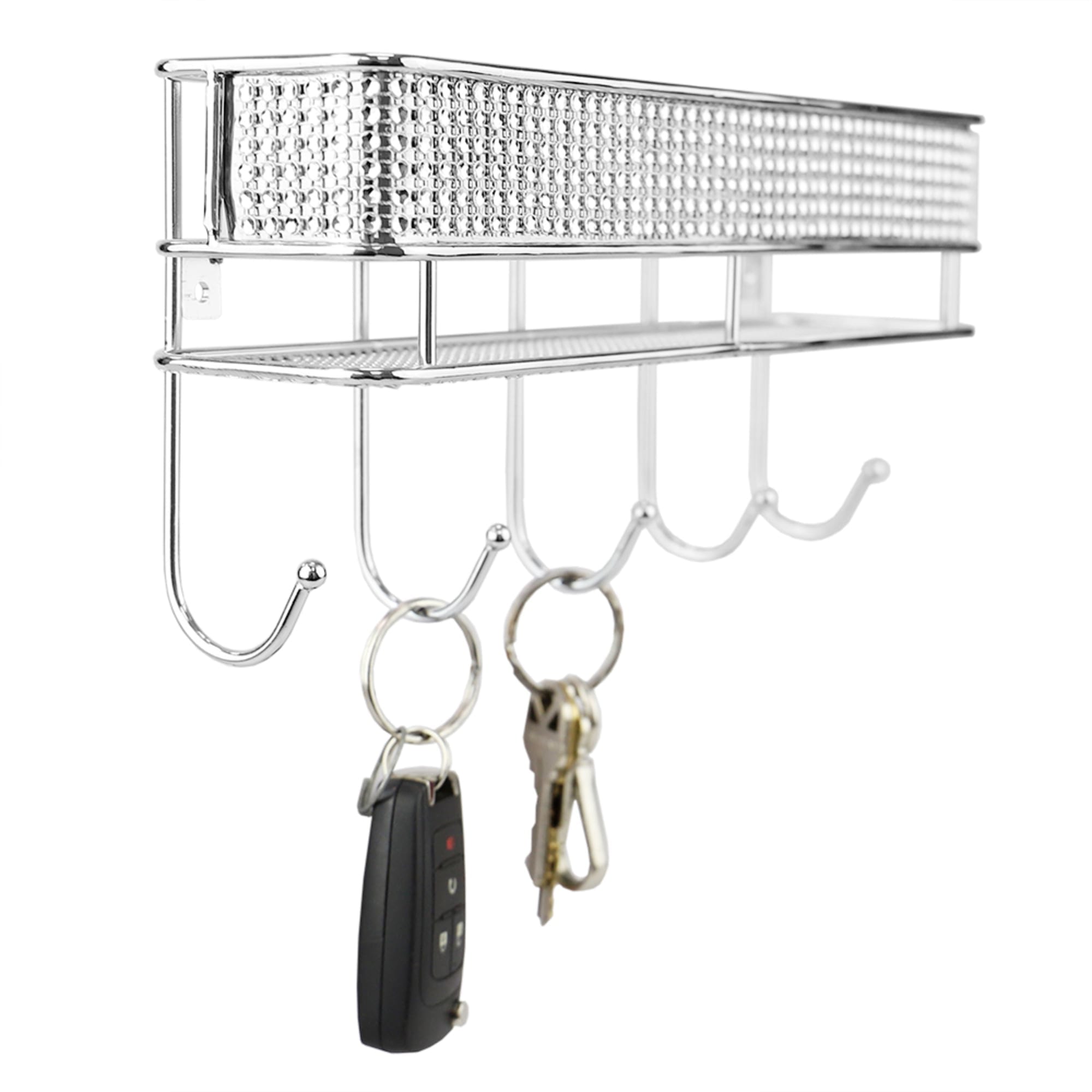 Home Basics Pave Steel Wall Mount Letter Rack Organizer with Key Hooks, Chrome $5.00 EACH, CASE PACK OF 12