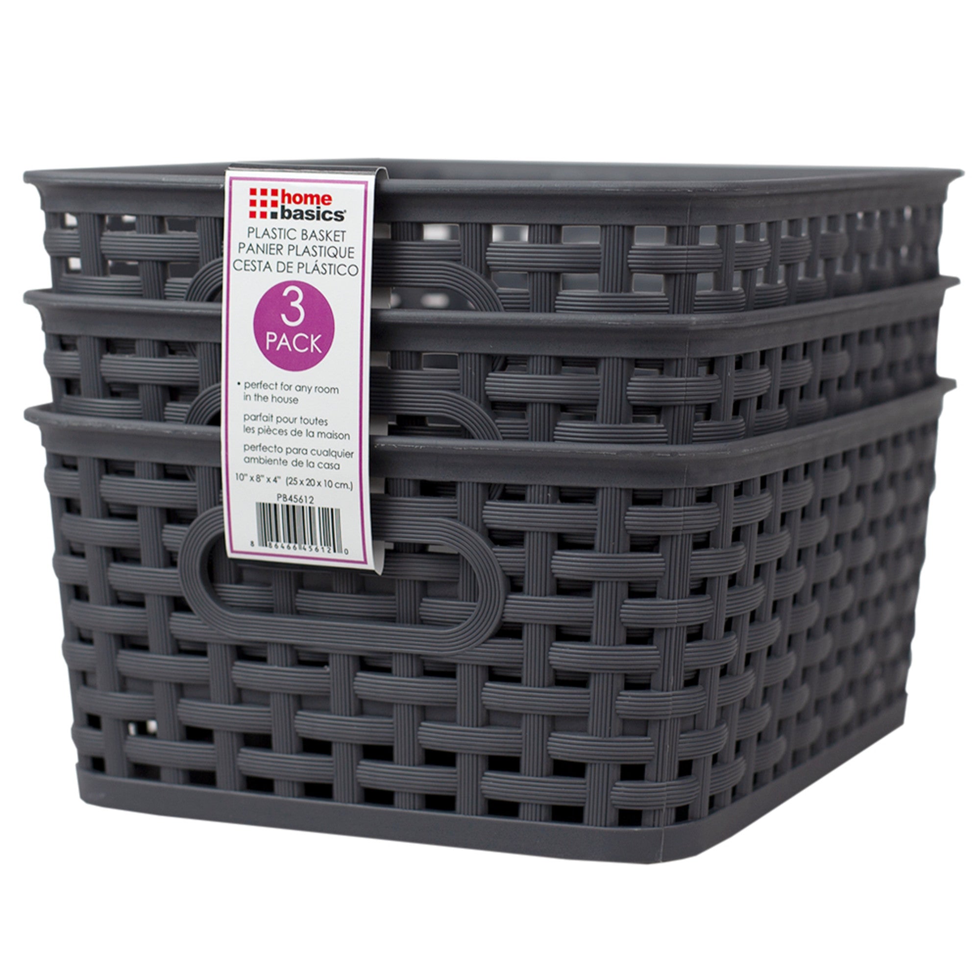 Home Basics Crossweave 10" x 7.5" x 4" Multi-Purpose Stackable Plastic Storage Basket, (Pack of 3) - Assorted Colors