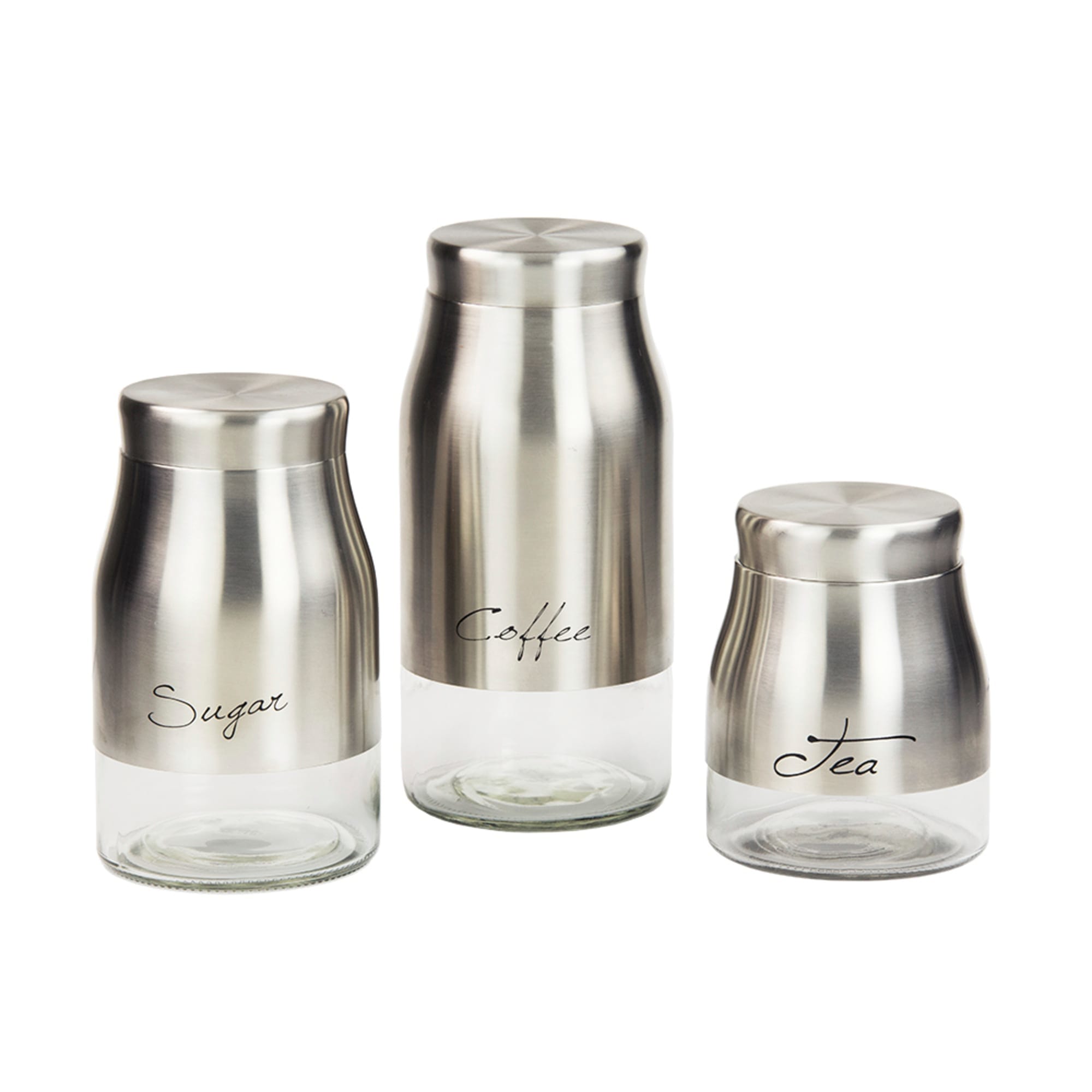 Home Basics 3 Piece Stainless Steel Canister Set with See-Through Glass Base, Silver $16.00 EACH, CASE PACK OF 4