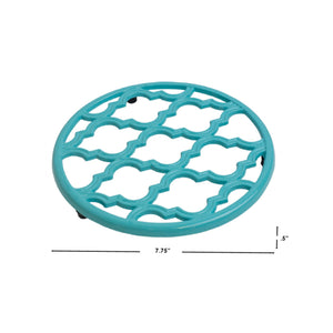 Home Basics Lattice Collection Round Heavy Weight Multi-Purpose Decorative Cast Iron Trivet with Soft Non-Skid Rubber Peg Feet, Turquoise $5.00 EACH, CASE PACK OF 6
