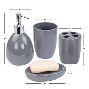 Home Basics 4 Piece Bath Accessory Set, Grey $10.00 EACH, CASE PACK OF 12