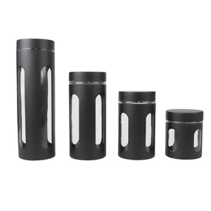 Home Basics 4 Piece Metal Canisters with Multiple Peek-Through Windows, Black $15.00 EACH, CASE PACK OF 4