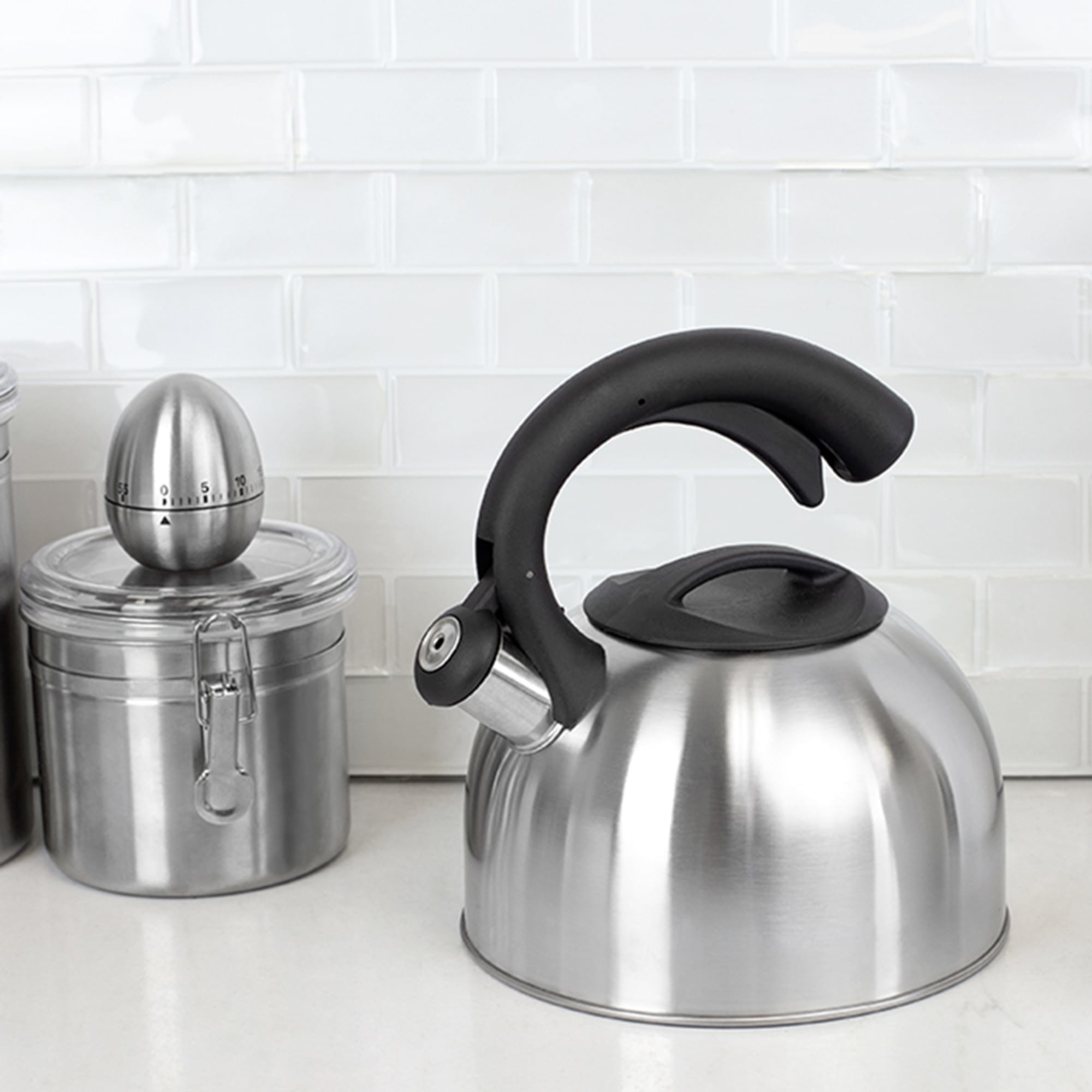 Home Basics 2.5 Liter Easy Pour Whistling Brushed Stainless Steel Tea Kettle, Silver $10.00 EACH, CASE PACK OF 6