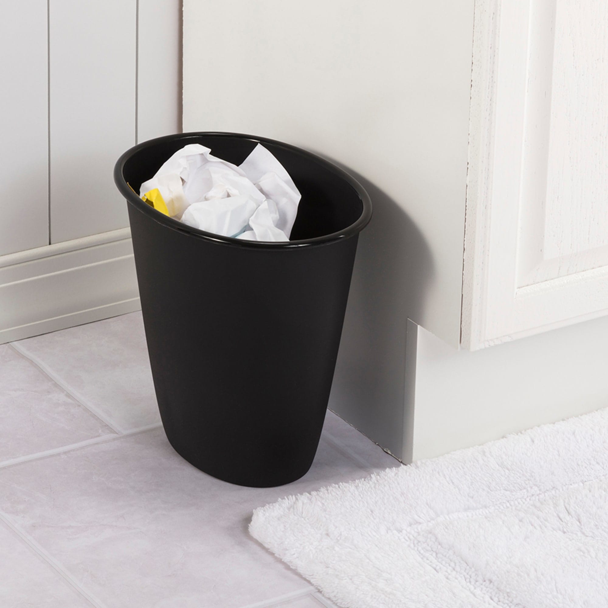 mDesign Small Plastic Oval Trash Can Garbage Wastebasket Black
