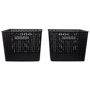 Home Basics Chevron 14" x 11.75" x 8.75" Multi-Purpose Stackable Plastic Storage Basket, (Pack of 2) - Assorted Colors