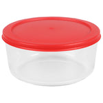 Load image into Gallery viewer, Home Basics Round 32 oz. Glass Food Storage Container with Red Lid, Clear $4.00 EACH, CASE PACK OF 12
