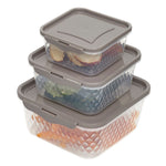 Load image into Gallery viewer, Home Basics Crystal 3 Piece Square Food Storage Containers with Locking Lids, 18.59 oz, 33.81 oz, 57.48 oz $4 EACH, CASE PACK OF 12
