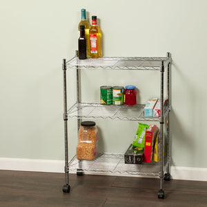 Home Basics 3 Tier Wire Shelf Rack with Wheels, Chrome $50.00 EACH, CASE PACK OF 1