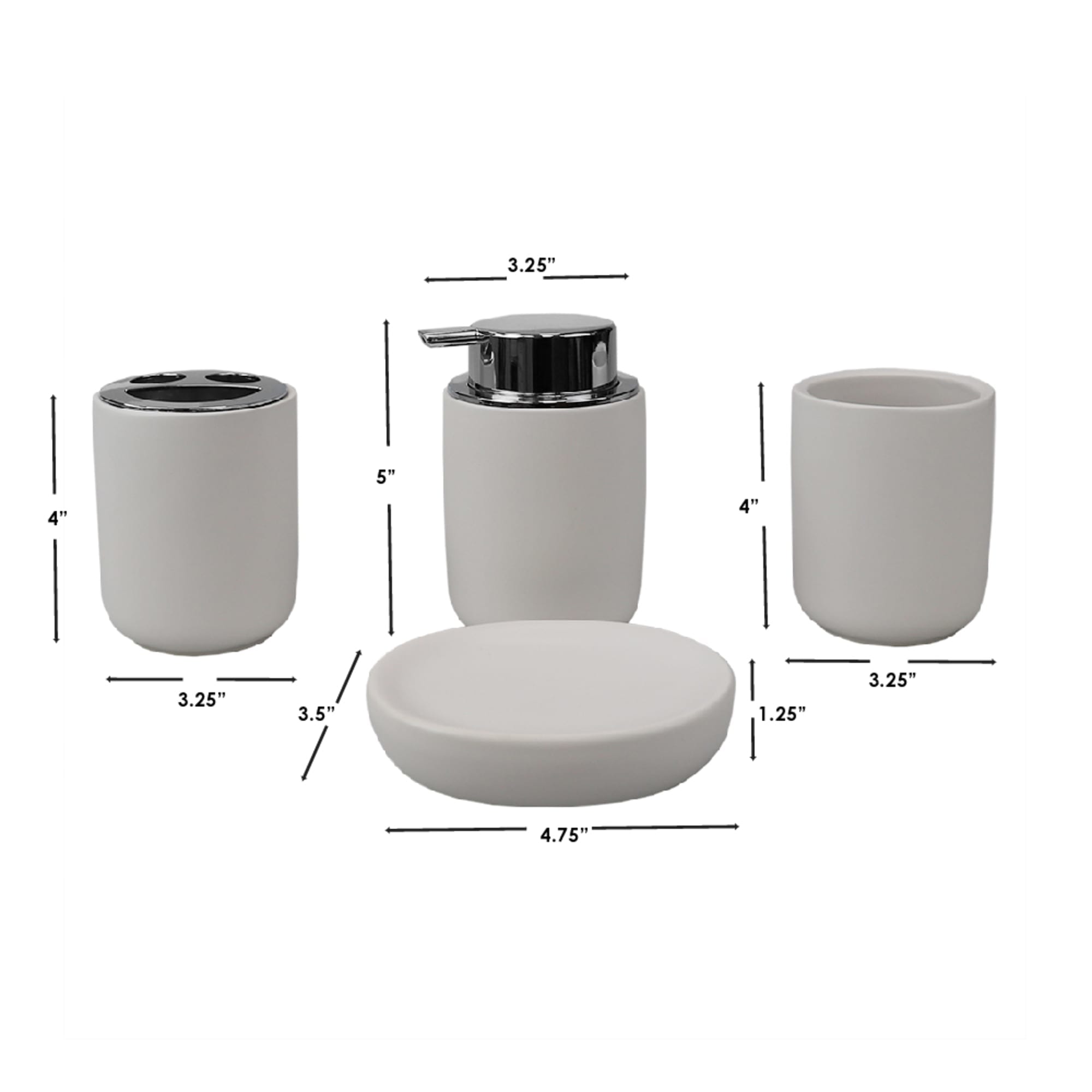 Home Basics Luxem 4 Piece Ceramic Bath Accessory Set, White $10.00 EACH, CASE PACK OF 12
