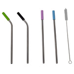 Load image into Gallery viewer, Home Basics Soft Silicone Tip Stainless Steel Straw Set, Multi-color, (Pack of 5) $2 EACH, CASE PACK OF 24
