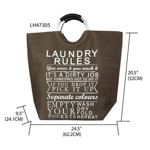 Home Basics Laundry Rules Canvas Hamper Tote with Soft Grip Handles, Brown $12.00 EACH, CASE PACK OF 6