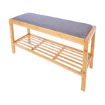 Load image into Gallery viewer, Home Basics Bamboo Cushion Top Bench with Bottom Shelf Shoe Rack, Natural $40 EACH, CASE PACK OF 1
