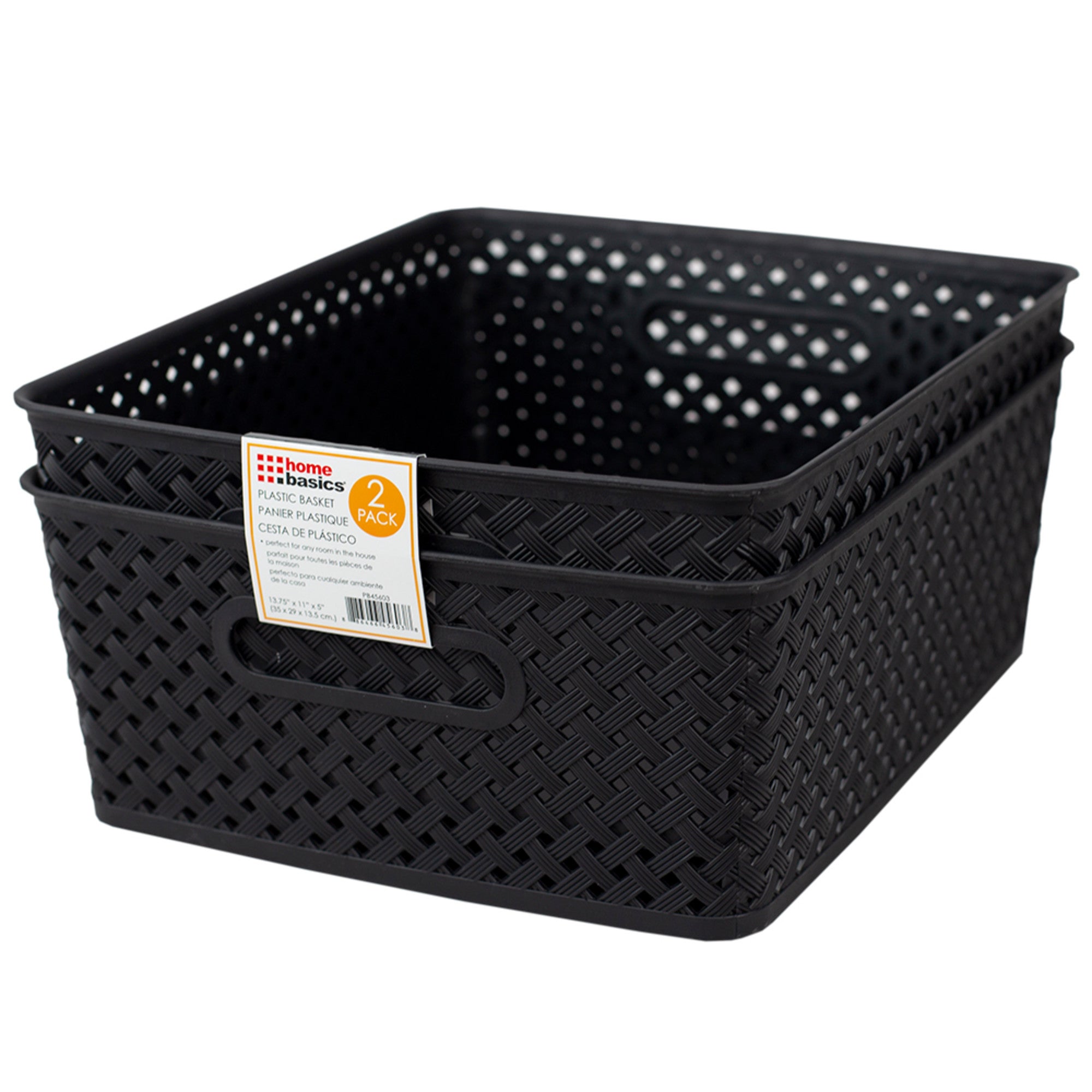 Home Basics Triple Woven 14" x 11.5" x 5.25" Multi-Purpose Stackable Plastic Storage Basket, (Pack of 2) - Assorted Colors