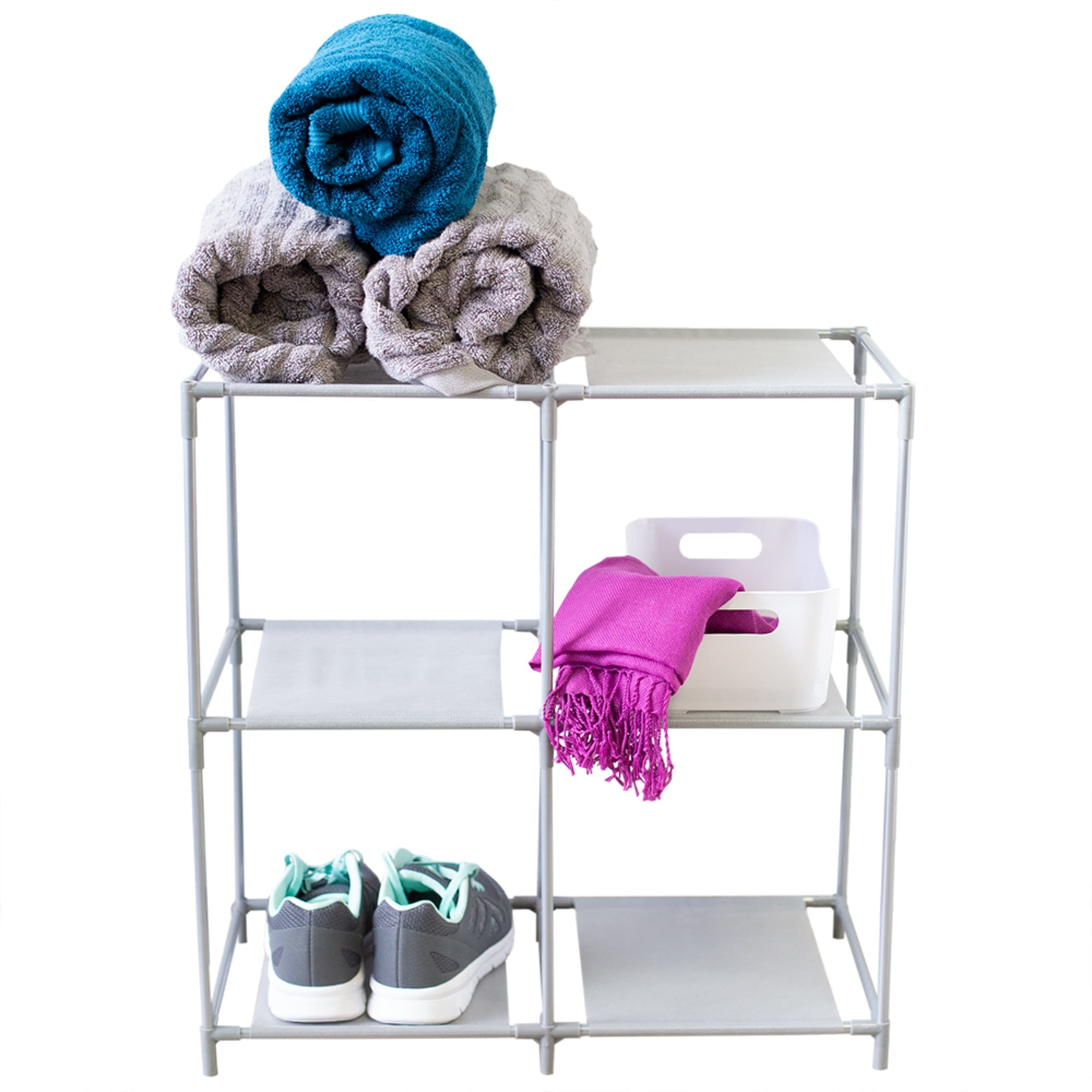 Home Basics Multi-Purpose Free-Standing 4 Cubed Organizing Storage Shelf, Grey $6.00 EACH, CASE PACK OF 12
