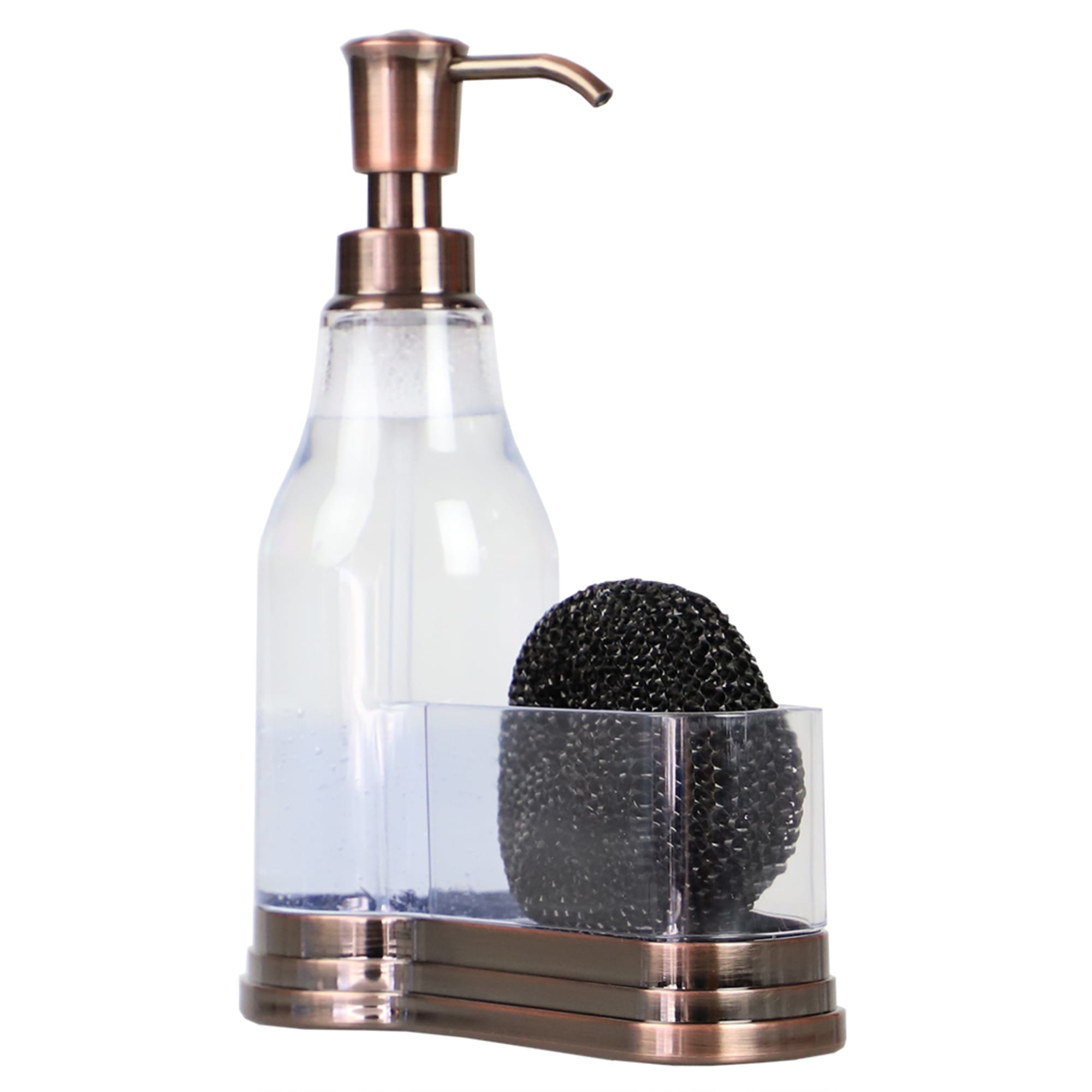 Home Basics Plastic Soap Dispenser with Brushed Steel Top  and Fixed Sponge Holder, Bronze $6.00 EACH, CASE PACK OF 12