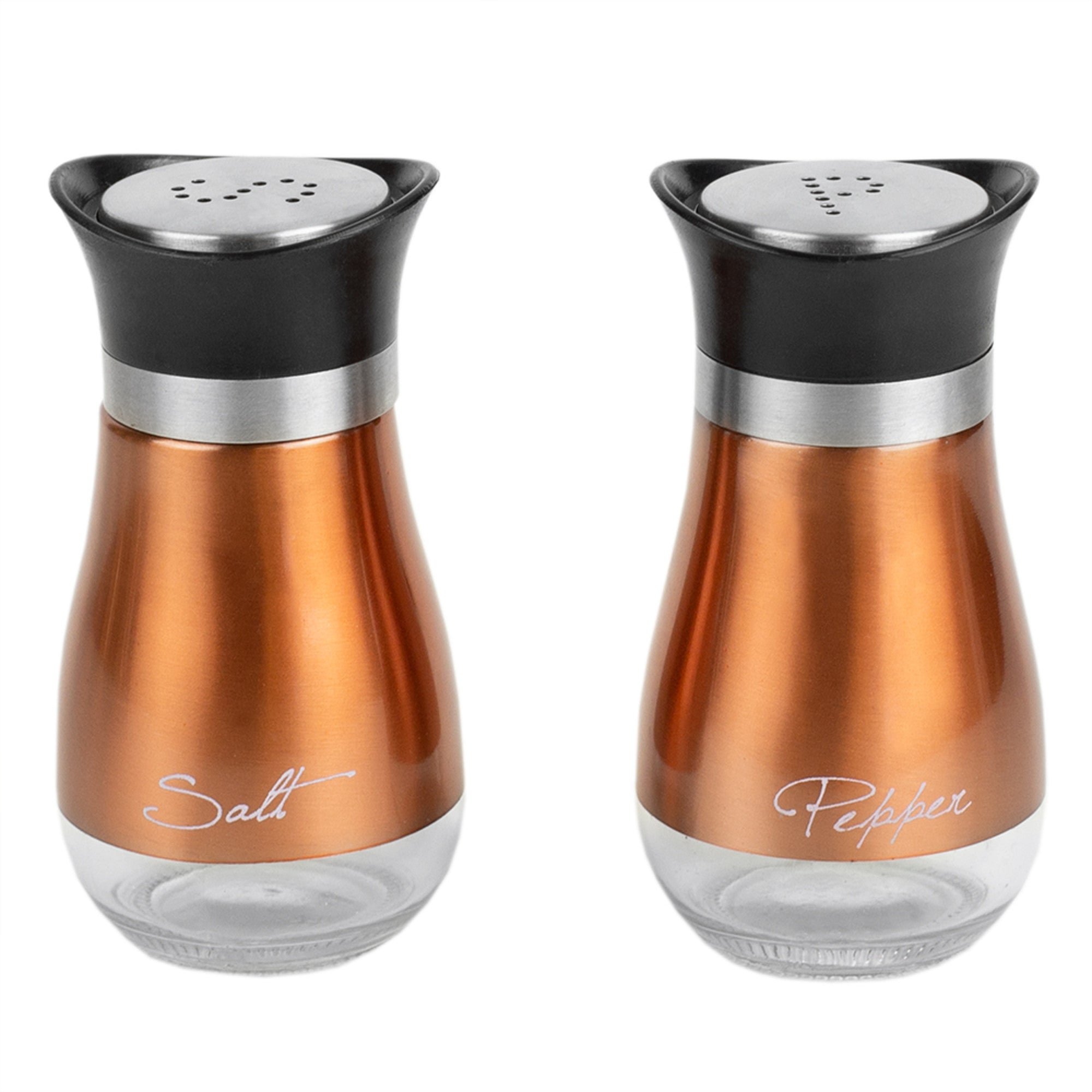 Home Basics 2  Steel Salt and Pepper Set with See-Through Glass Base, Copper - Assorted Colors