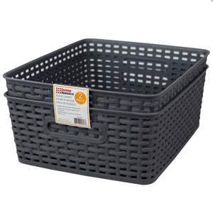 Home Basics Crossweave 14" x 11.75" x 5.25" Multi-Purpose Stackable Plastic Storage Basket, (Pack of 2) - Assorted Colors