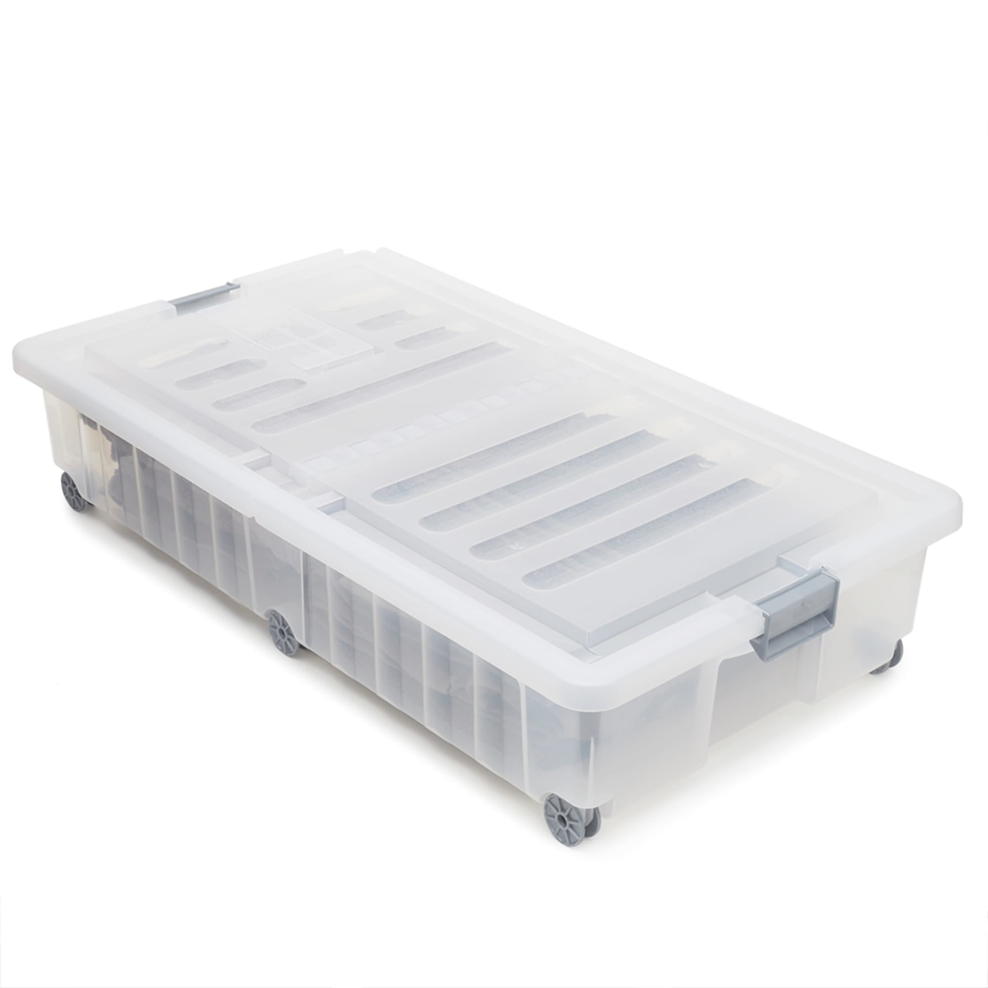 Home Basics 45L Under The Bed Storage Box with Wheels, Clear $25 EACH, CASE PACK OF 6