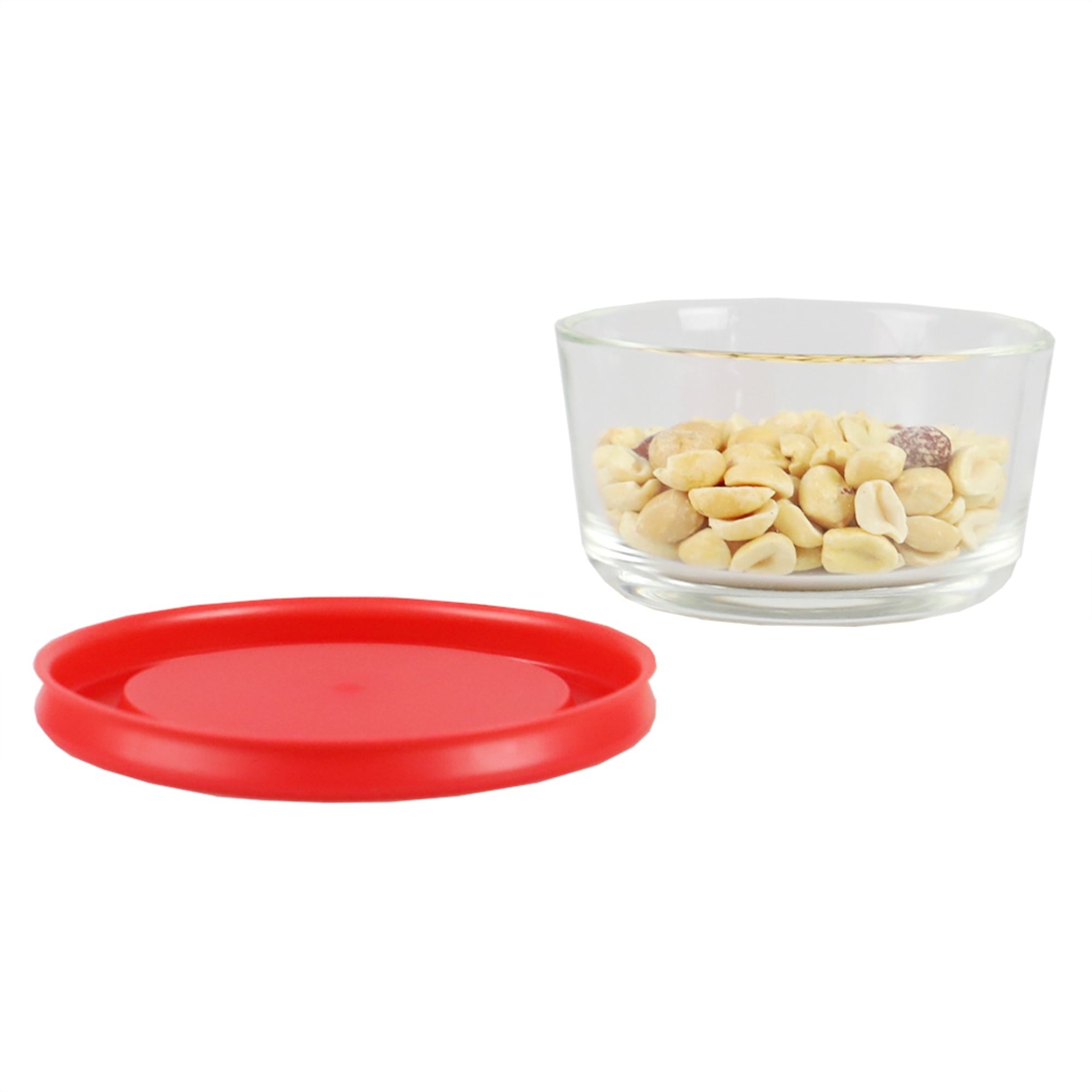 Home Basics Round 8 oz. Borosilicate Glass Food Storage Container with Red Lid $2.00 EACH, CASE PACK OF 12