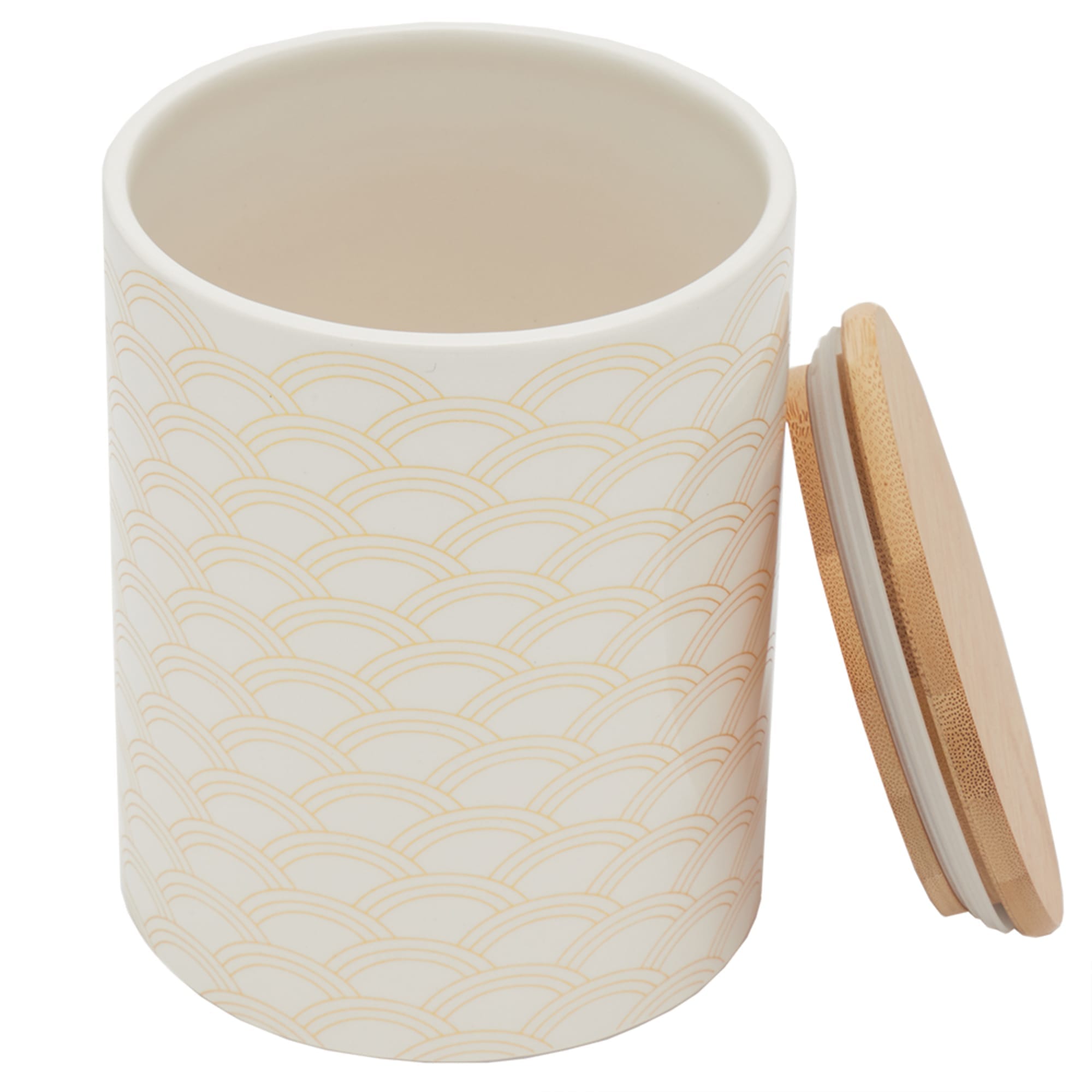 Home Basics Scallop Medium Ceramic Canister with Bamboo Top $6.00 EACH, CASE PACK OF 12