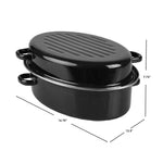 Load image into Gallery viewer, Home Basics Deep Oval Natural Non-Stick 16” Enameled Carbon Steel Roaster Pan with Lid, Black $30.00 EACH, CASE PACK OF 2
