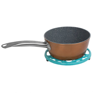 Home Basics Lattice Collection Round Heavy Weight Multi-Purpose Decorative Cast Iron Trivet with Soft Non-Skid Rubber Peg Feet, Turquoise $5.00 EACH, CASE PACK OF 6