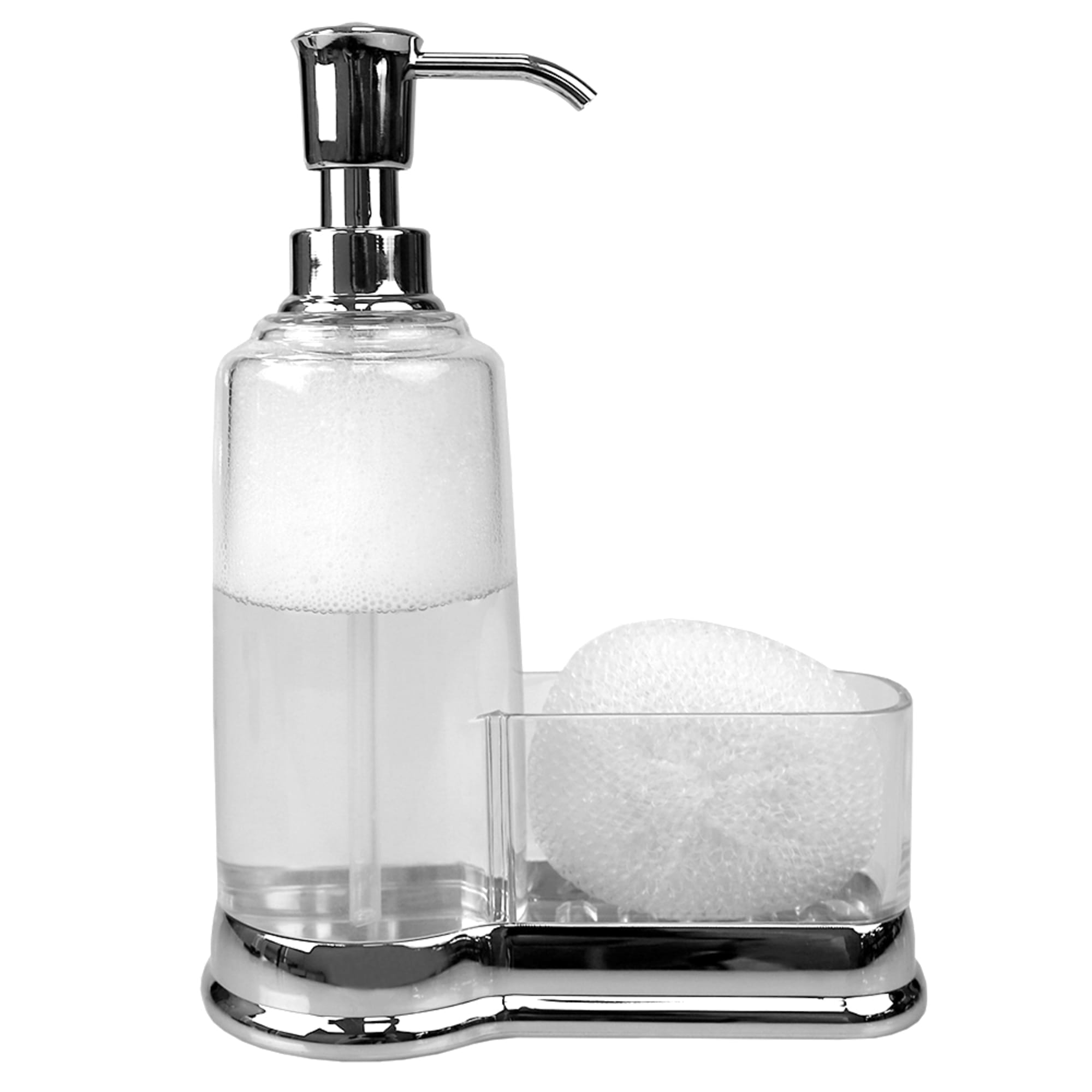 Home Basics Plastic Soap Dispenser with Sponge Compartment, Chrome $6.00 EACH, CASE PACK OF 12