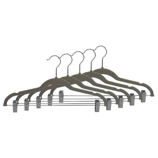 Home Basics Velvet Hanger with Clips, Pack of 5 - Black