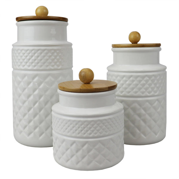 Home Basics 3-Piece Printed Ceramic Canister Set with Bamboo