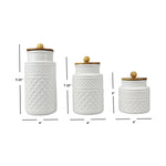 Load image into Gallery viewer, Home Basics 3 Piece Embossed Ceramic Canister with Bamboo Tops, White $20 EACH, CASE PACK OF 2
