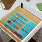 Load image into Gallery viewer, Home Basics 12&quot; x 15&quot; Plastic Cutlery Tray with Rubber-Lined Compartments, Turquoise $10.00 EACH, CASE PACK OF 12
