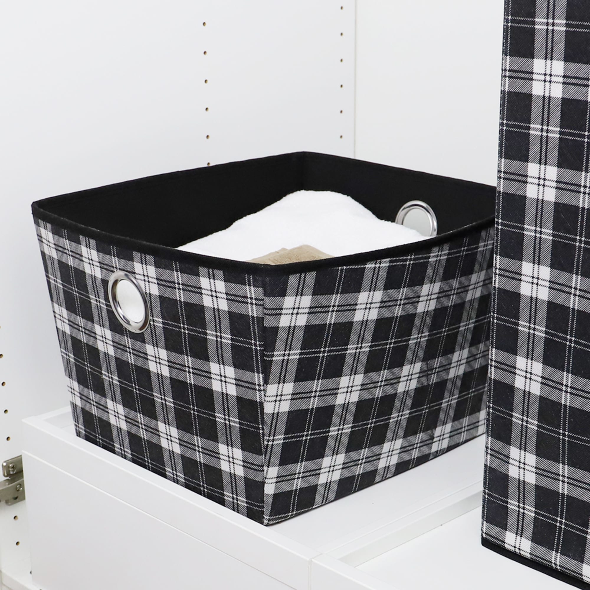 Home Basics Plaid Large Non-Woven Open Storage Bin with Grommet Handles, Black $6.00 EACH, CASE PACK OF 12